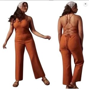 Anthropologie Maeve The Colette Strappy Jumpsuit 24W Wide Leg Burnt Orange Rust